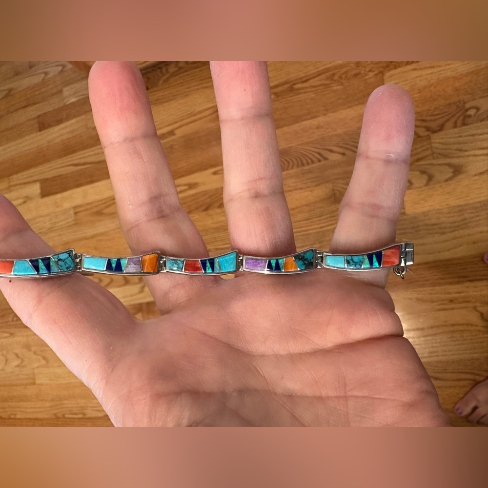 TSF Touch of Santa Fe Turquoise and Sterling Silver Multi Stone link bracelet